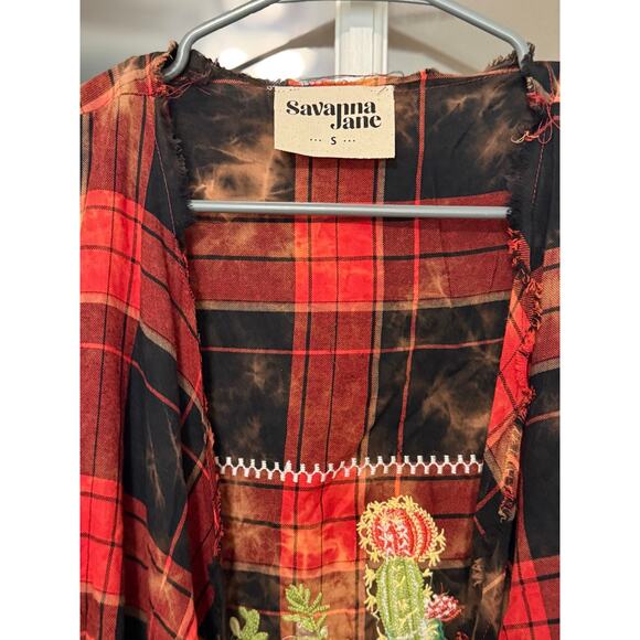 Savannah Jane duster vest southwestern grunge cactus embroidered raw edge S NWOT - Picture 3 of 9